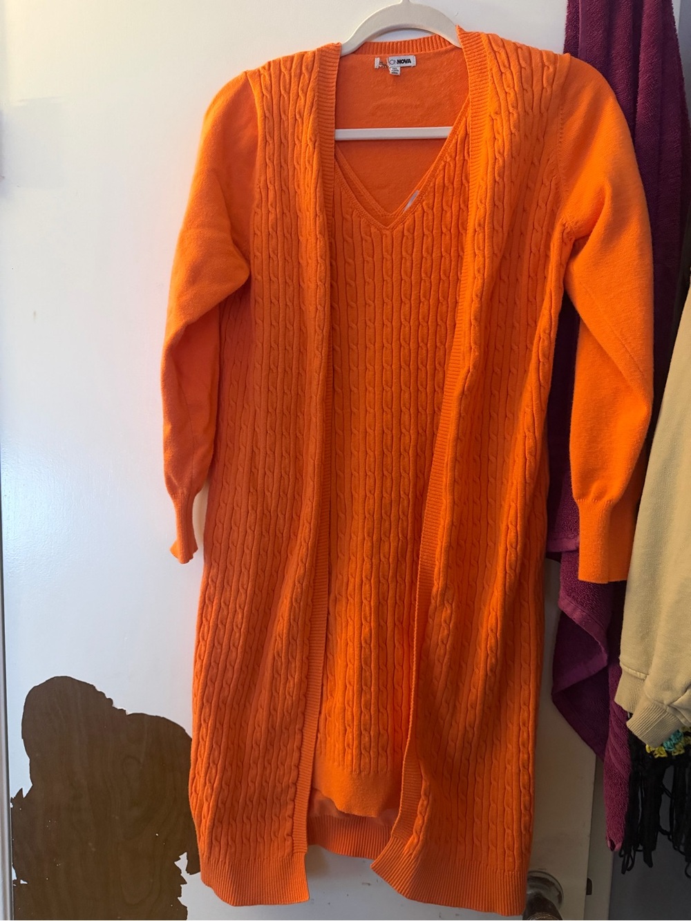 Fashion Nova Bright Orange Cable-Knit V-Neck Sweater Dress